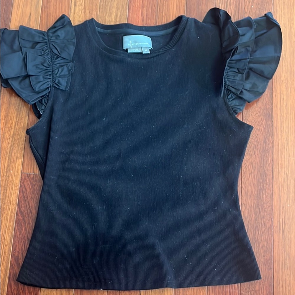 Anthropologie Black Ruffled Sleeve Blouse